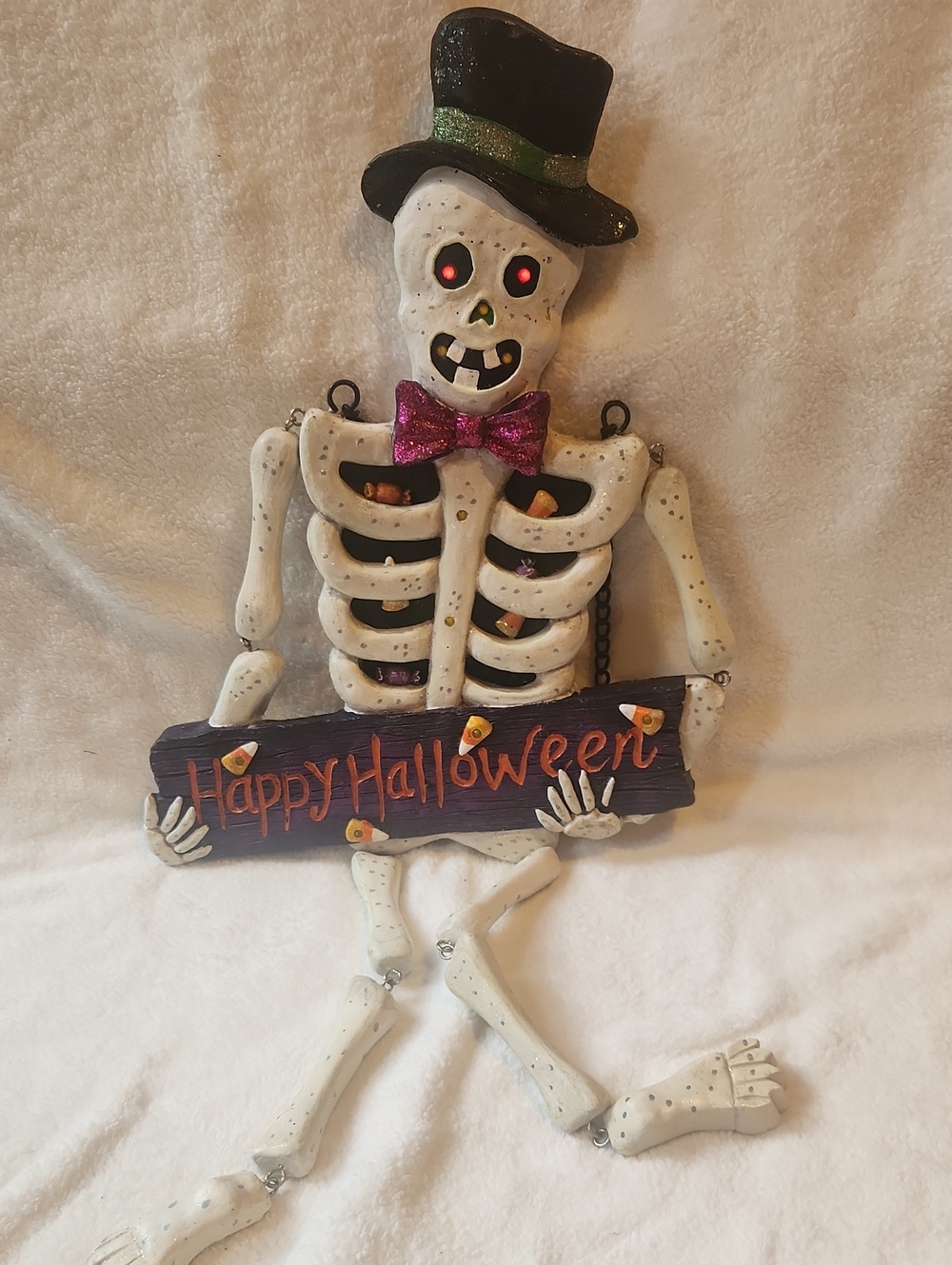 Halloween Unique, Ceramic Glow in The Dark, Skeleton Lightup Hanging Wall Decore